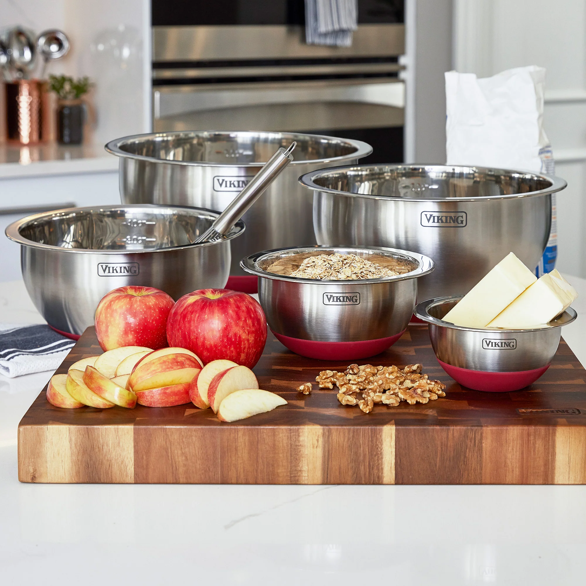 Viking 10-Piece Stainless Steel Mixing Bowl Set with Lids, Red - Image 11