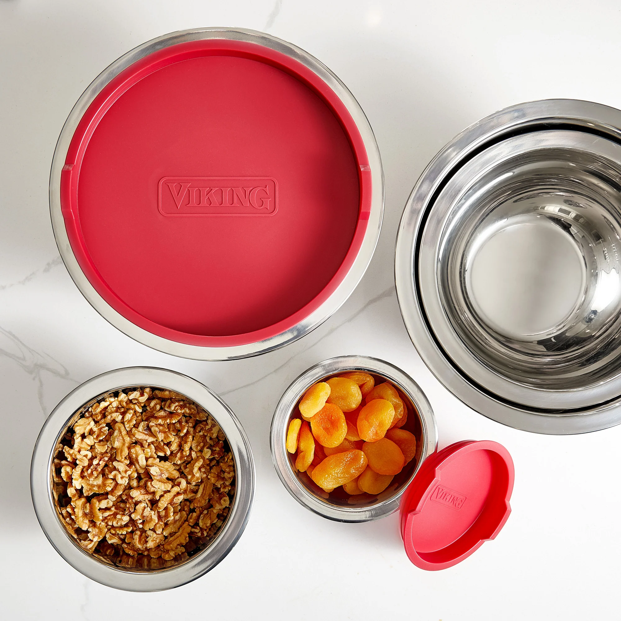 Viking 10-Piece Stainless Steel Mixing Bowl Set with Lids, Red - Image 12