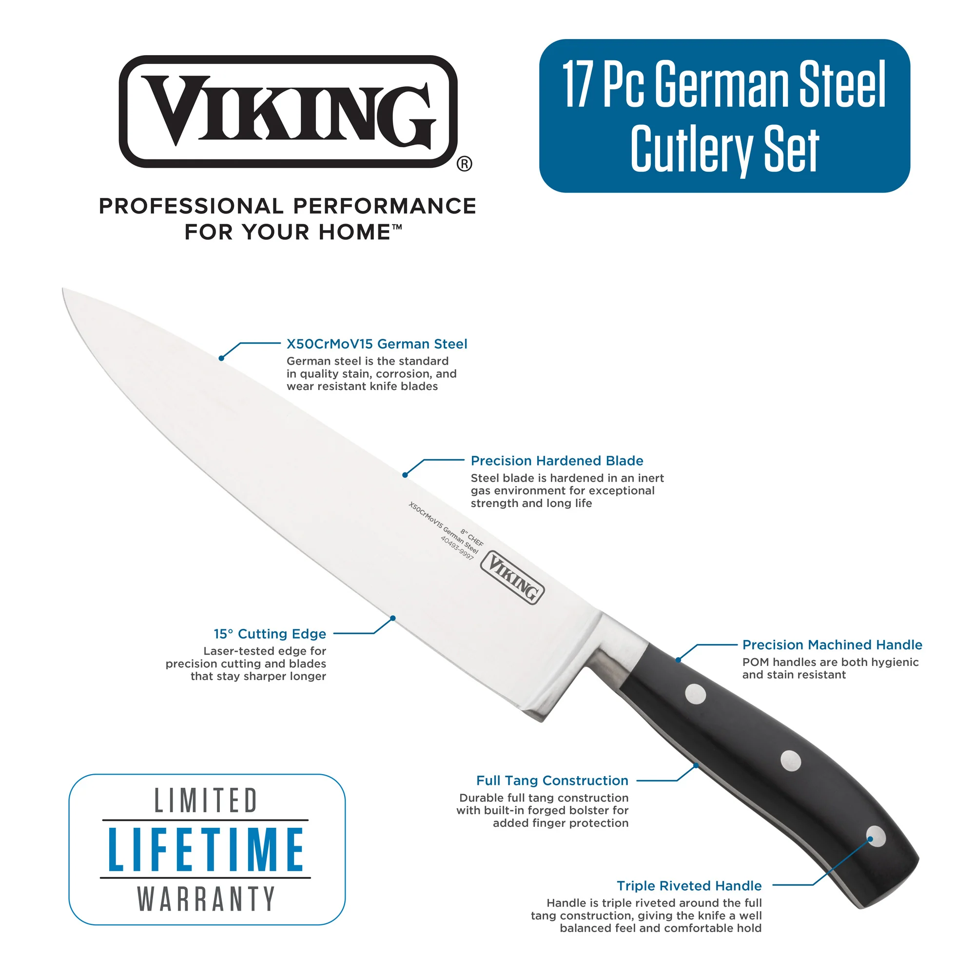 Viking 17-Piece Cutlery Set with Light Walnut Color Block - Image 3