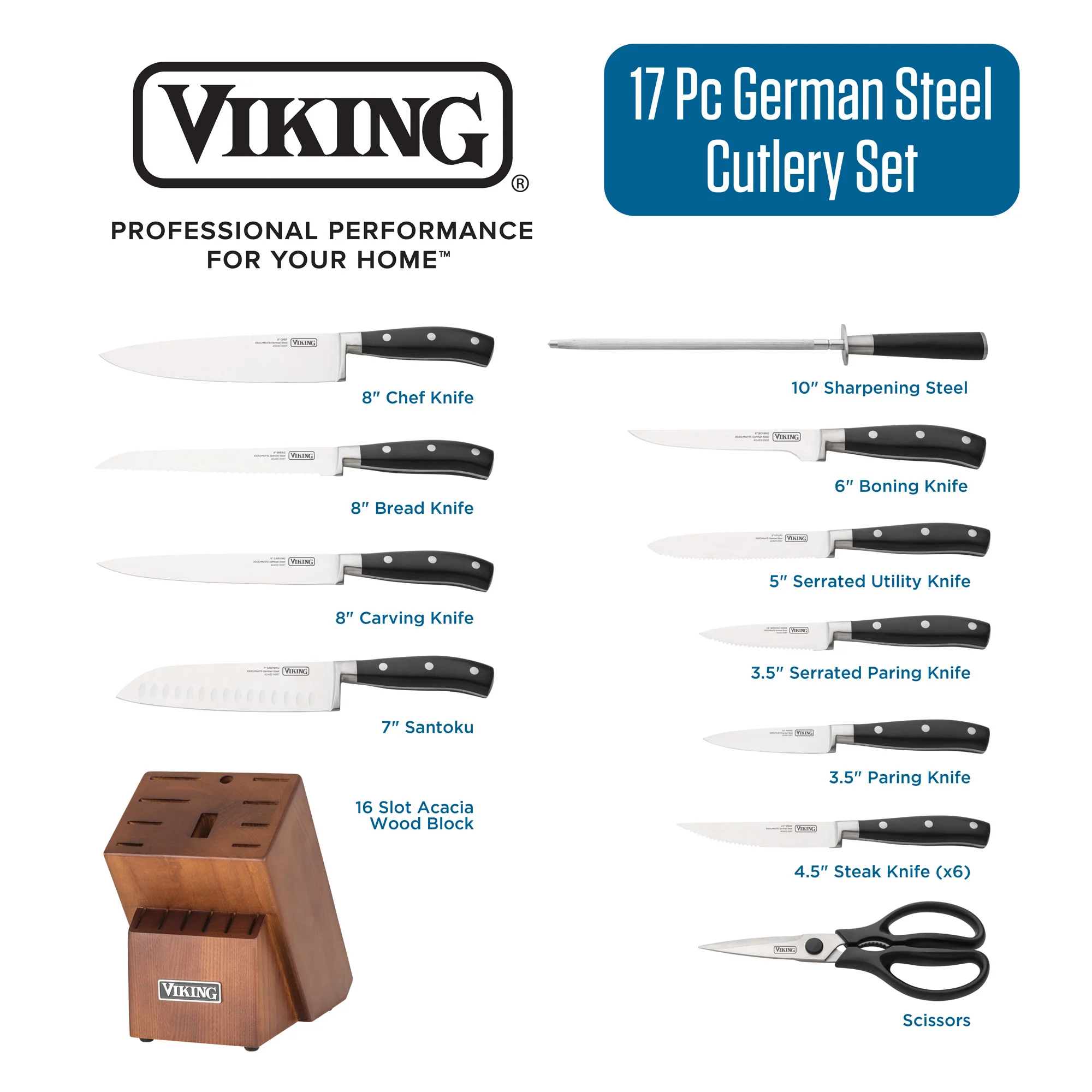 Viking 17-Piece Cutlery Set with Light Walnut Color Block - Image 4