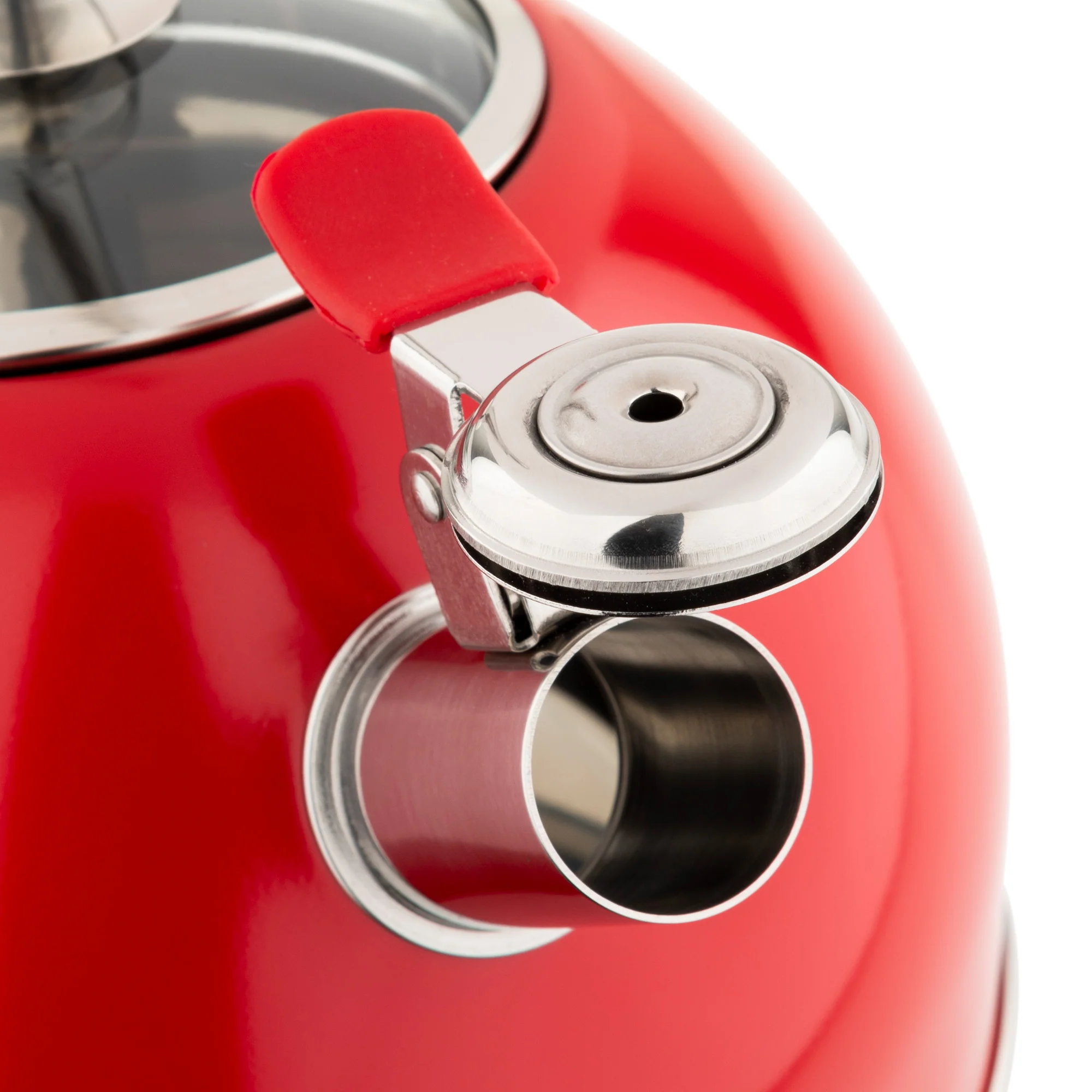 Viking 2.6-Quart Red Stainless Steel Whistling Kettle with 3-Ply Base - Image 7
