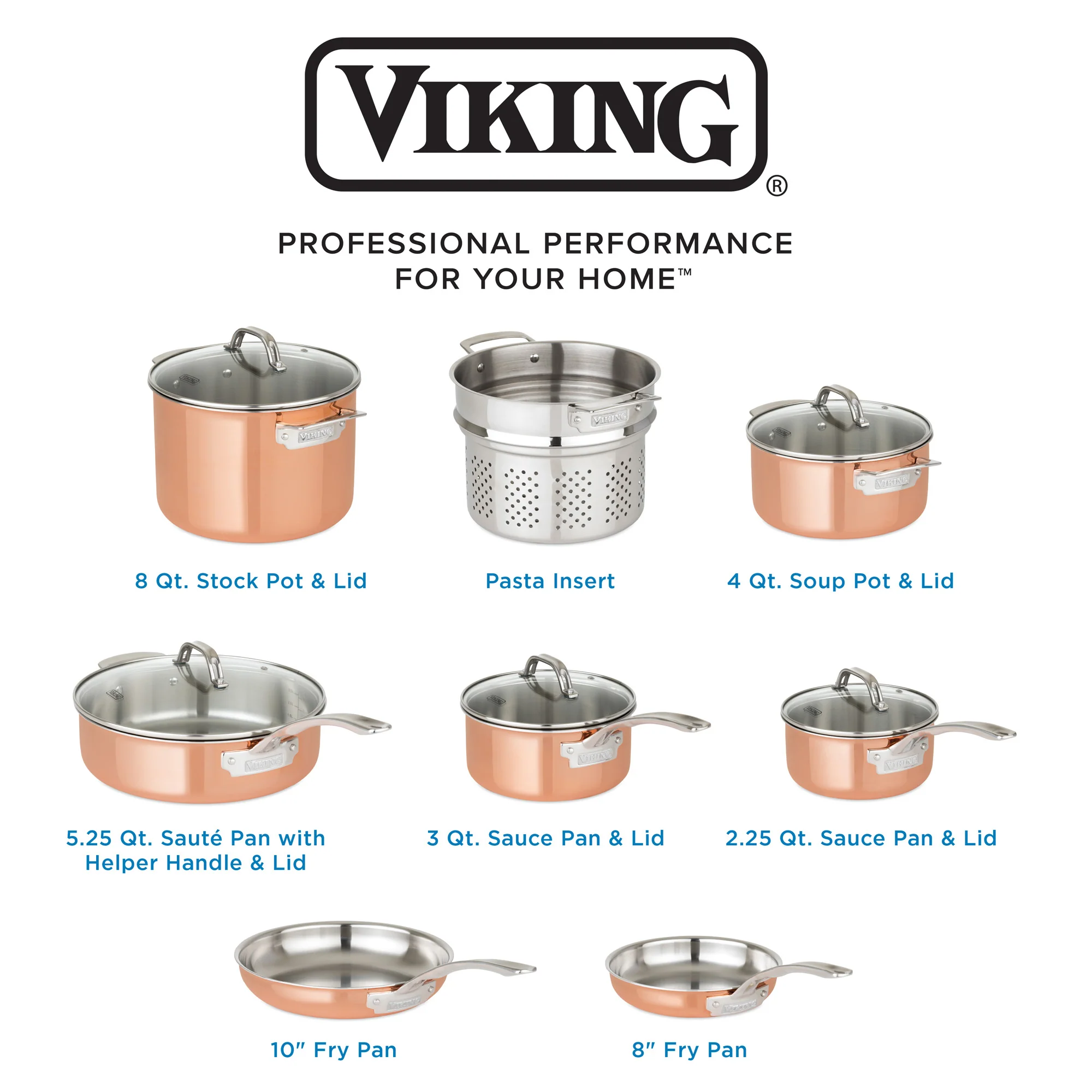 Viking 3-Ply Copper Clad 13-Piece Cookware Set with Glass Lids - Image 3