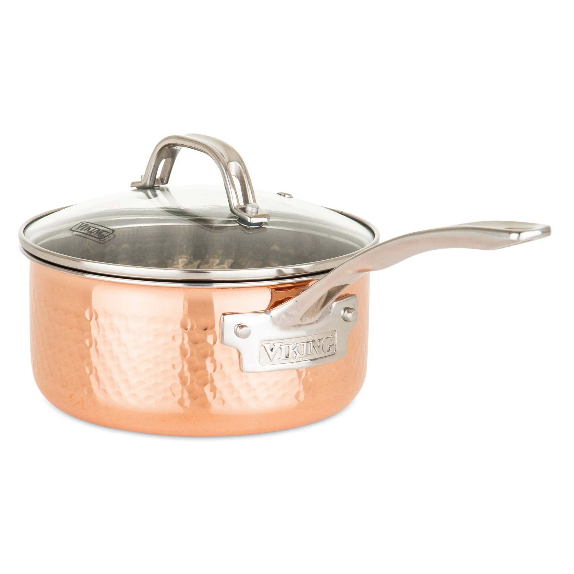 Viking 3-Ply Hammered Copper Clad 10-Piece Cookware Set with Glass Lids - Image 10