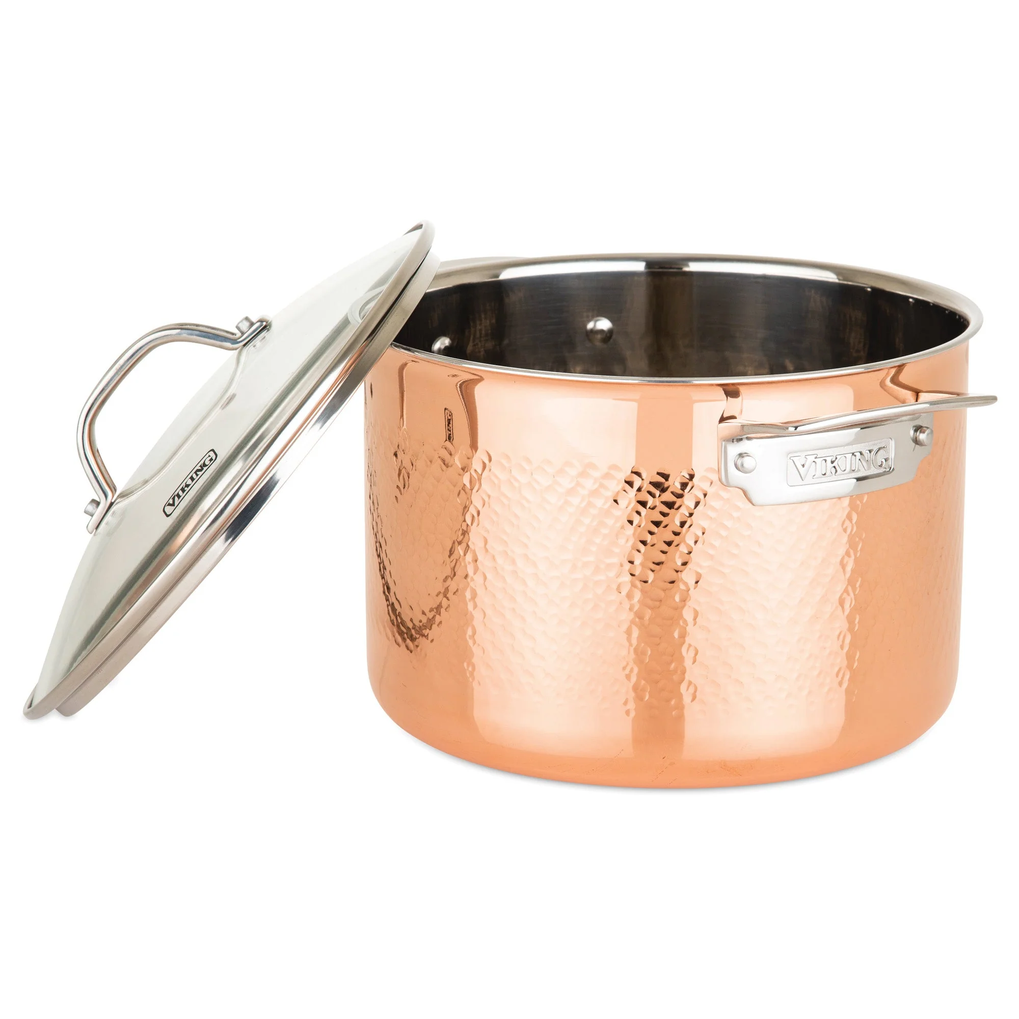 Viking 3-Ply Hammered Copper Clad 10-Piece Cookware Set with Glass Lids - Image 5