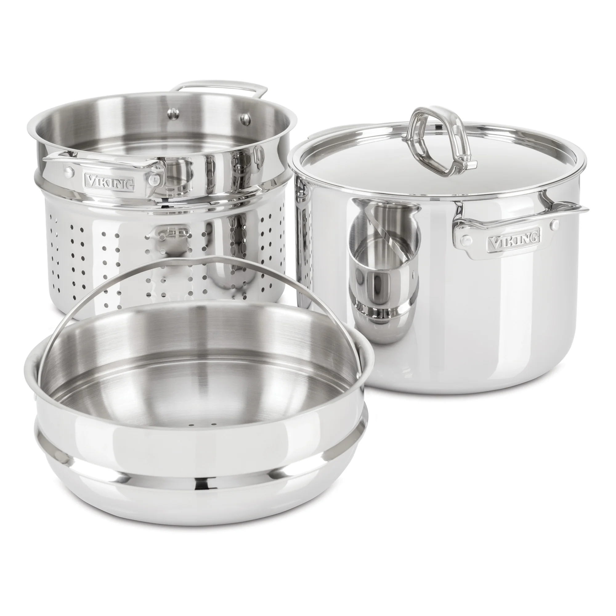 Viking 3-Ply Stainless Steel 8 Qt Multipot 4-Piece Set with Metal Lid - Image 4