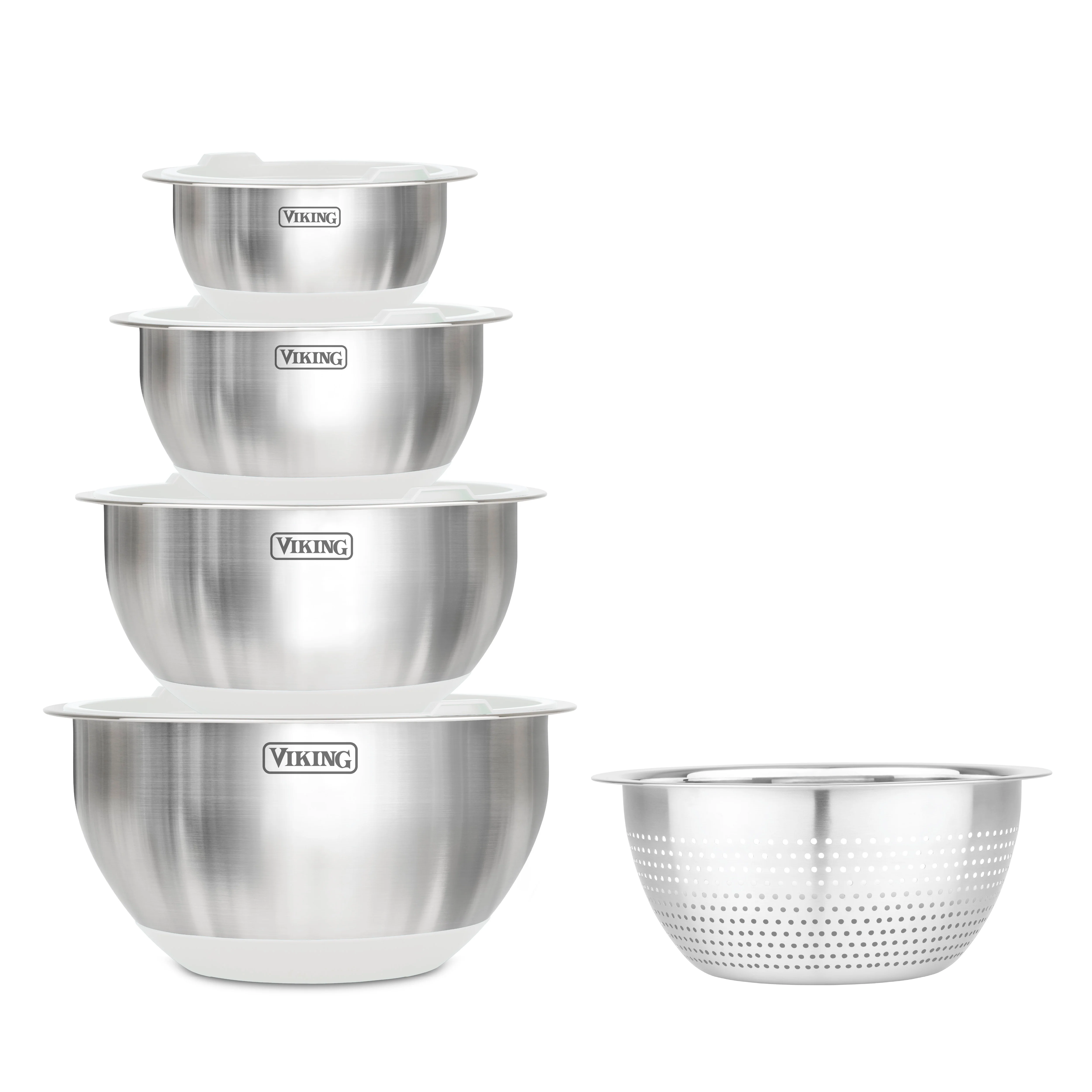 Viking 9-Piece Stainless Steel Mixing Bowl Set with Strainer, Frost White - Image 5