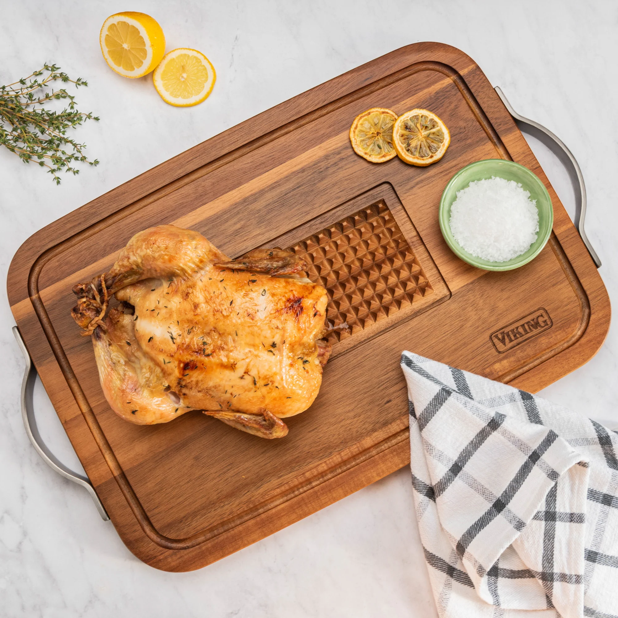 Viking Acacia Carving Board with Juice Well and Metal Handle - Image 9