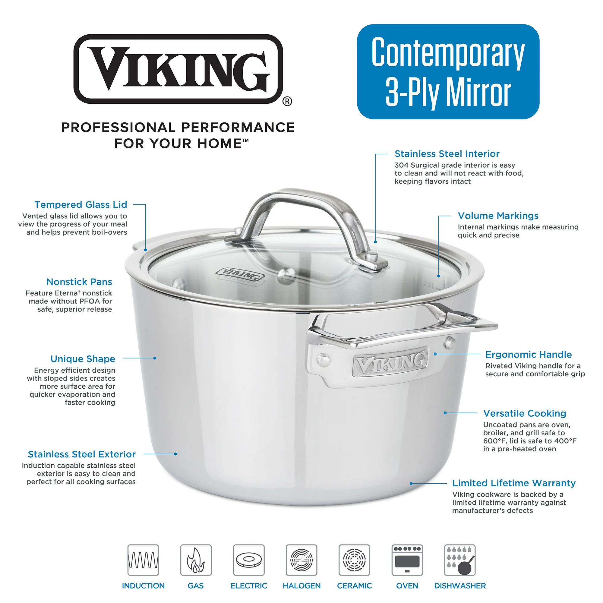 Viking Contemporary 3-Ply Stainless Steel 3.4-Quart Soup Pot - Image 3